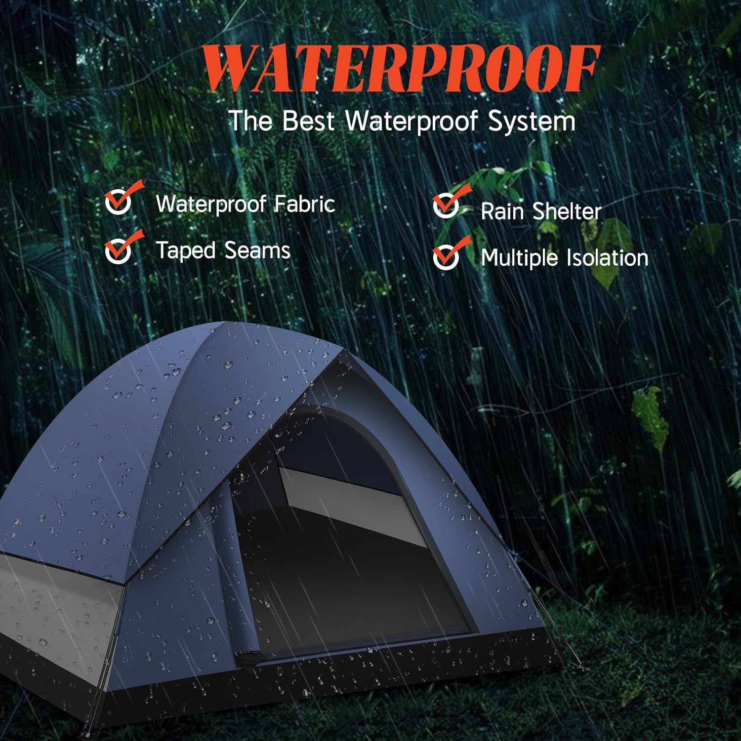 Tents for Camping,3-4 Person Camping Tent,Waterproof and Windproof Tent, Easy to Set up Outdoor Dome Tent for Outdoor Activities, Adventure, Festivals, Backyard,Hiking. - Image 2