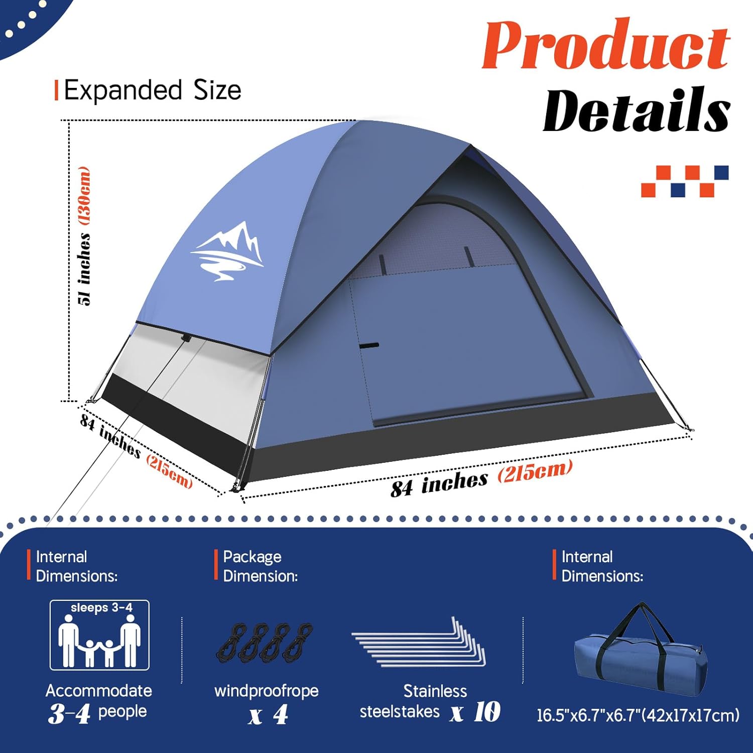 Tents for Camping,3-4 Person Camping Tent,Waterproof and Windproof Tent, Easy to Set up Outdoor Dome Tent for Outdoor Activities, Adventure, Festivals, Backyard,Hiking. - Image 8